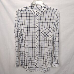 Kenneth Cole Reaction Plaid Button Down White/Blue/Navy Shirt Size Small